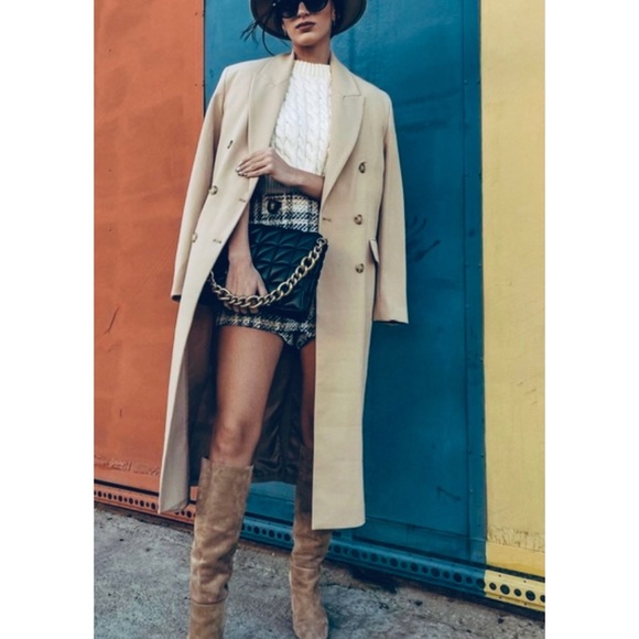 Zara Jackets & Blazers - ZARA • Tan Linen Double-Breasted Midi Trench Coat